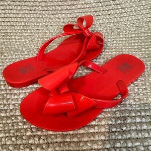 Mel by Melissa Red/Orange Bow Sandals Flip Flops sz 1